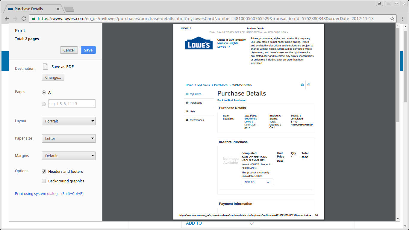 Template Lowes Online Receipt