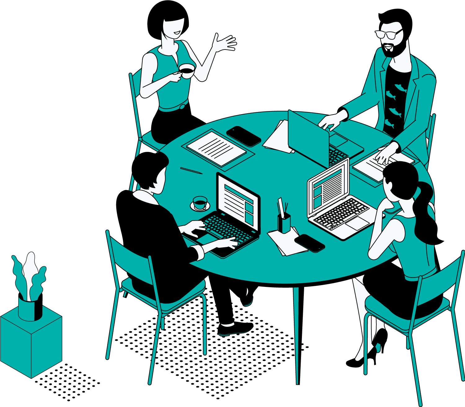 team at desk